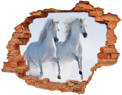 Sticker trou dans le mur Chevaux blancs en liberté