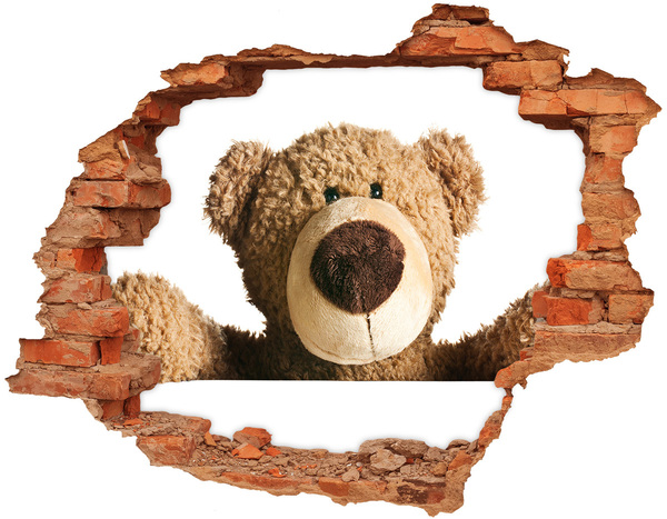 Autocollant à effet 3d trou Ours en peluche souriant dans un trou dans le mur