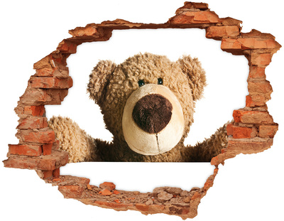 Autocollant à effet 3d trou Ours en peluche souriant dans un trou dans le mur