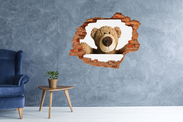 Autocollant à effet 3d trou Ours en peluche souriant dans un trou dans le mur