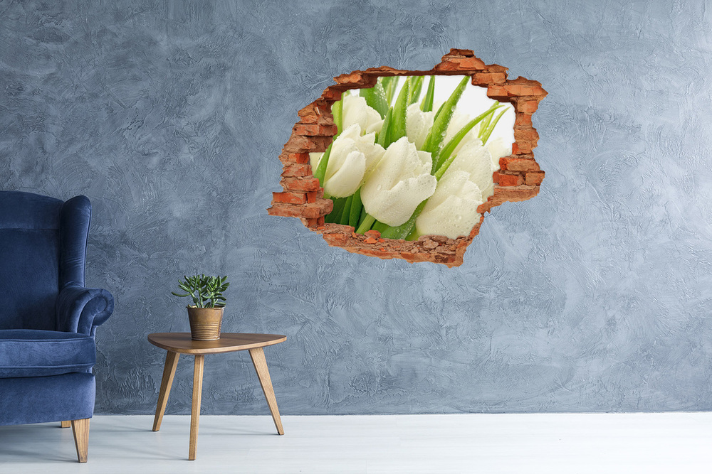 Autocollant à effet 3d trou Tulipes blanches brique