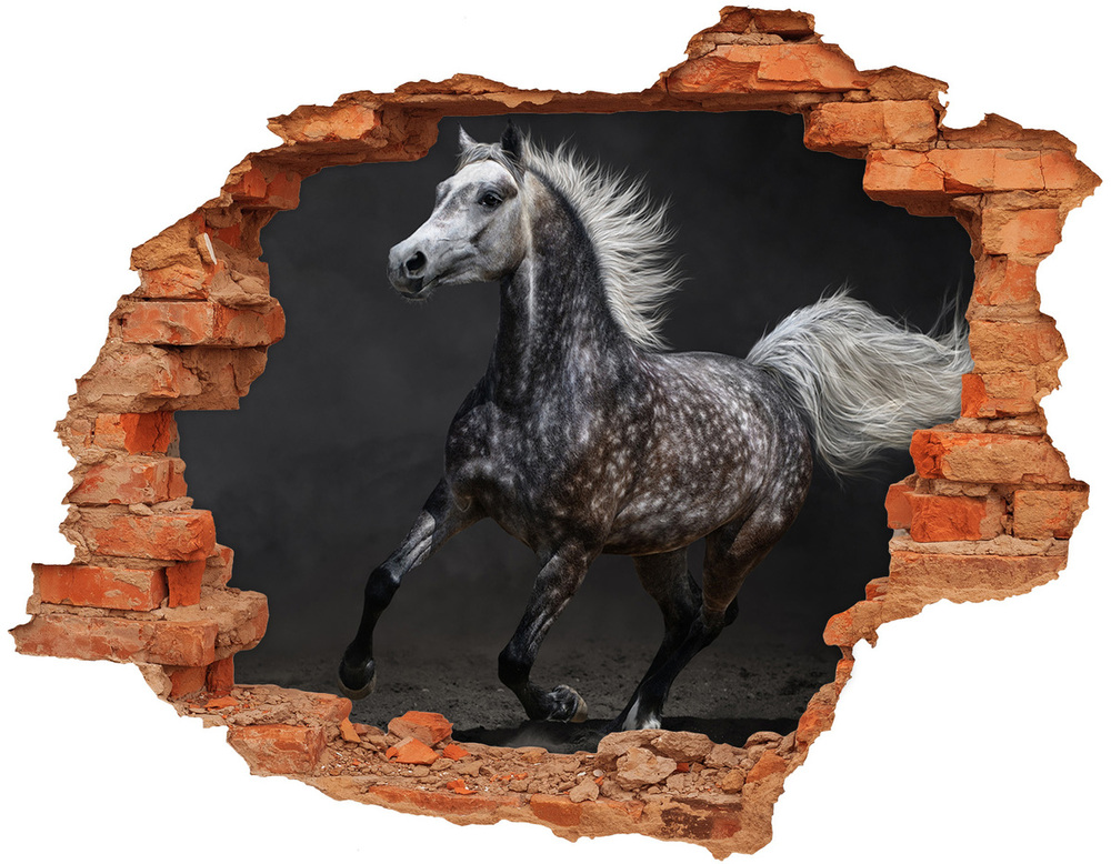 Sticker mural effet trou Cheval arabe gris brique