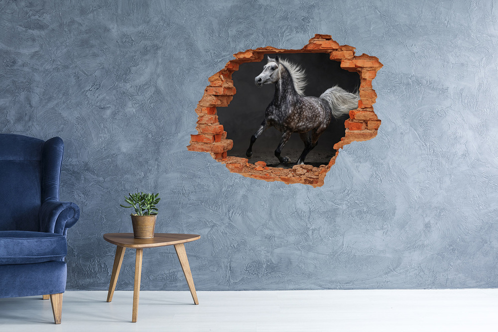 Sticker mural effet trou Cheval arabe gris brique