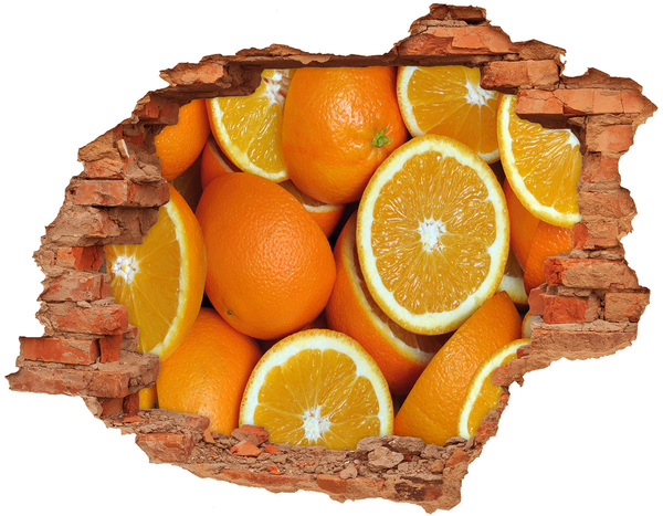 Autocollant à effet 3d trou Des oranges fraîches dans un trou dans le mur