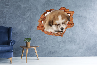 Sticker trou dans le mur Chiot akita brique