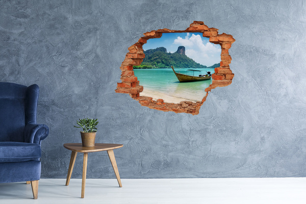 Autocollant mural trou Plage paradisiaque avec bateau