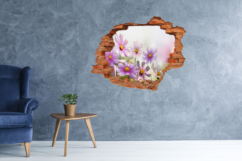 Sticker mural effet trou Fleurs dans la prairie brique