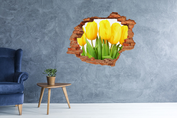 Autocollant à effet 3d trou Des tulipes dans un trou dans le mur