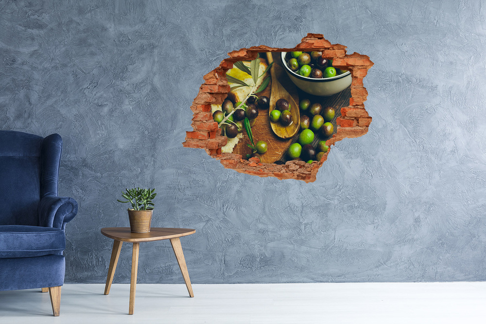 Sticker mural effet trou Olives brique