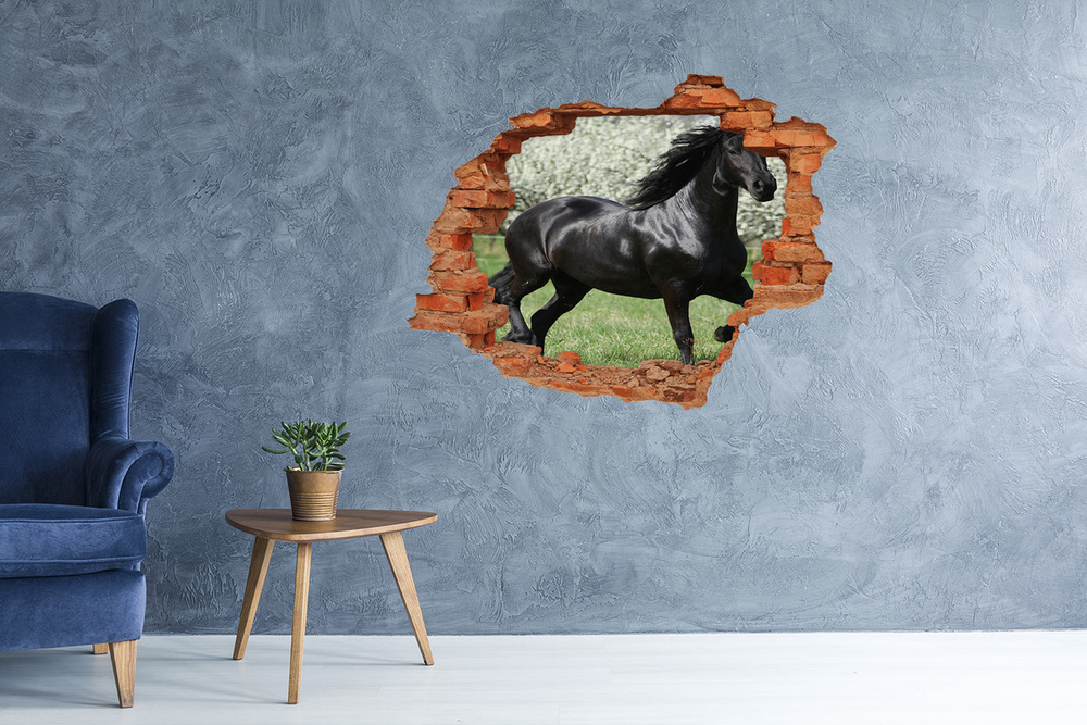 Autocollant mural trou Fleurs de cheval noir brique