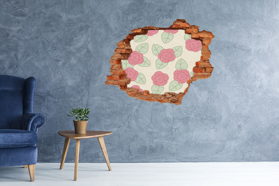 Sticker trou dans le mur Des roses plantes brique