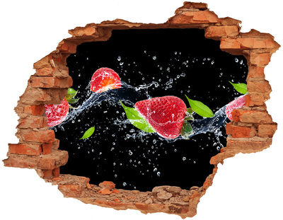 Sticker mural effet trou Fraises et eau brique