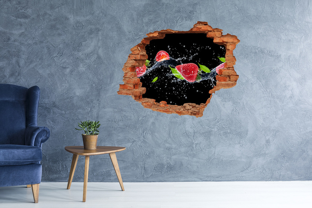 Sticker mural effet trou Fraises et eau brique