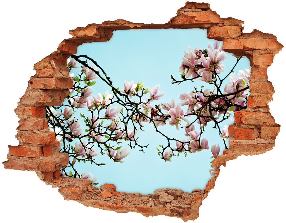 Sticker mural effet trou Fleurs de magnolia brique