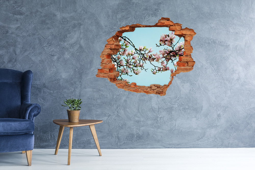 Sticker mural effet trou Fleurs de magnolia brique