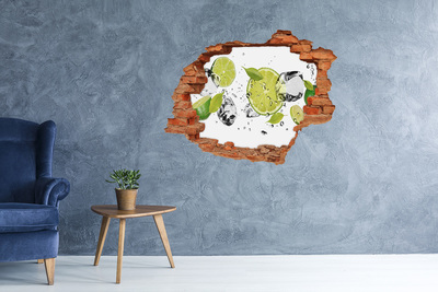 Sticker mural effet trou Citrons verts frais brique