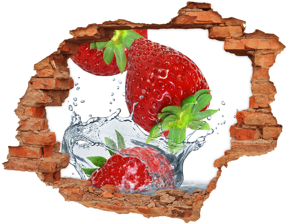 Sticker trou dans le mur Fraises et eau brique