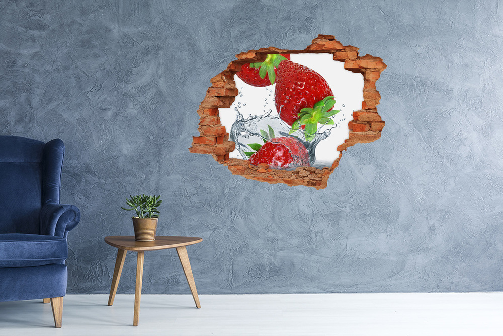 Sticker trou dans le mur Fraises et eau brique