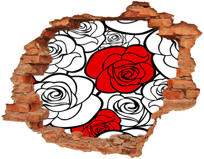 Autocollant mural trou Des roses rouges dans un trou dans le mur