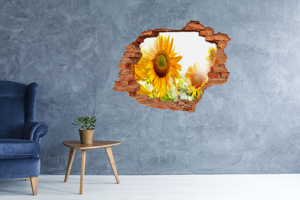 Sticker trou dans le mur Tournesols fleurs brique