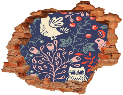 Autocollant mural trou Motif floral avec des hiboux