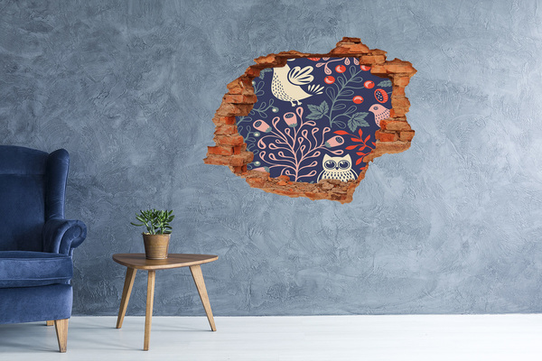 Autocollant mural trou Motif floral avec des hiboux