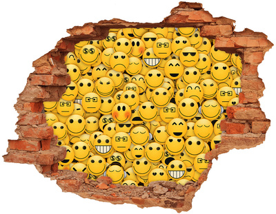 Sticker mural effet trou Émojis souriants dans un trou dans le mur