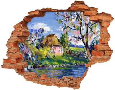 Sticker mural effet trou Paysage du printemps brique