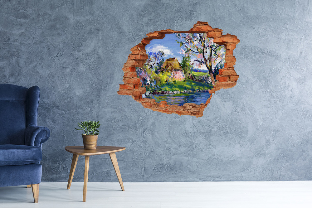 Sticker mural effet trou Paysage du printemps brique