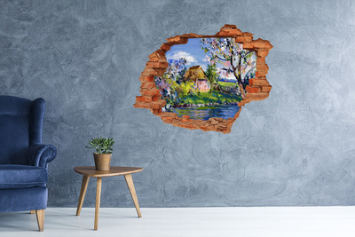 Sticker mural effet trou Paysage du printemps brique