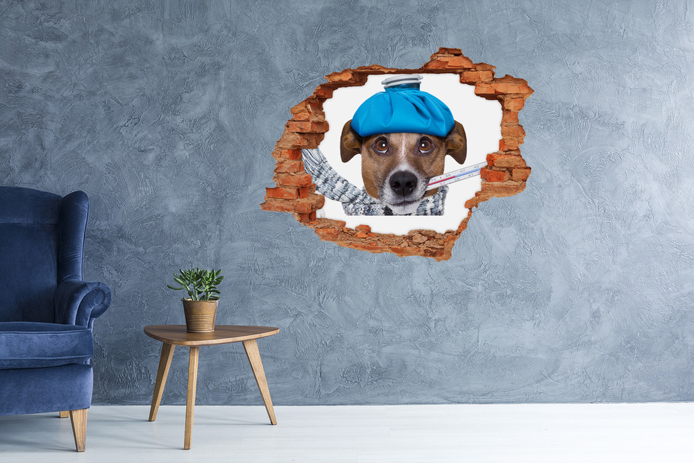 Sticker trou dans le mur Chien malade brique