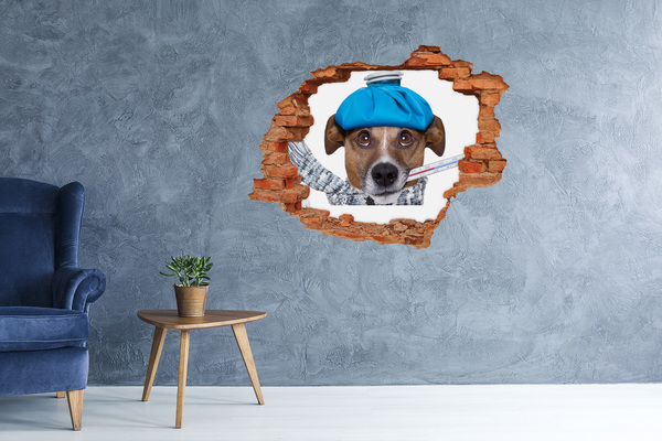 Sticker trou dans le mur Chien malade avec un chapeau