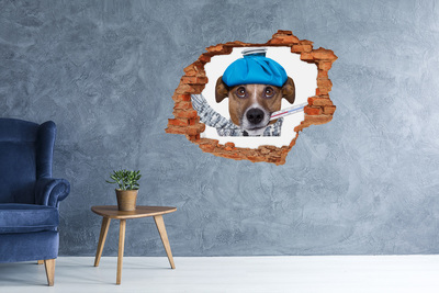 Sticker trou dans le mur Chien malade avec un chapeau