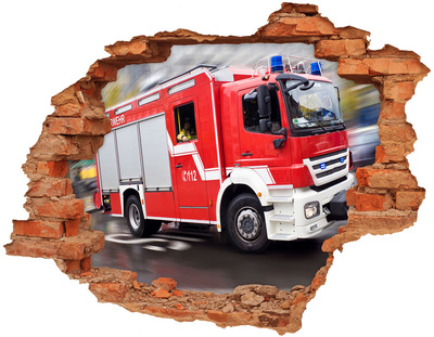 Sticker mural effet trou Camion de pompiers en action