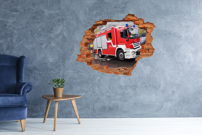 Sticker mural effet trou Camion de pompiers en action
