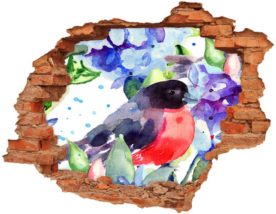 Sticker mural effet trou Oiseau et fleurs brique