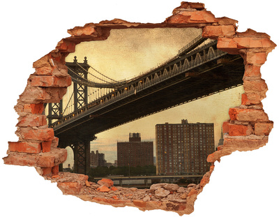 Sticker mural effet trou Pont de New York