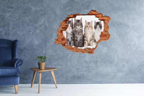 Autocollant à effet 3d trou Des chats dans un trou dans le mur
