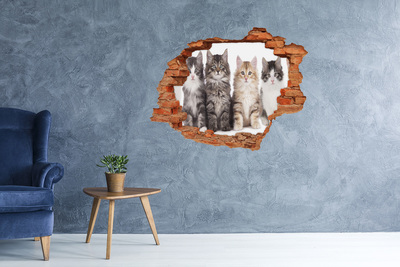 Autocollant à effet 3d trou Des chats dans un trou dans le mur