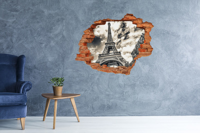 Autocollant mural trou La tour Eiffel dans les nuages