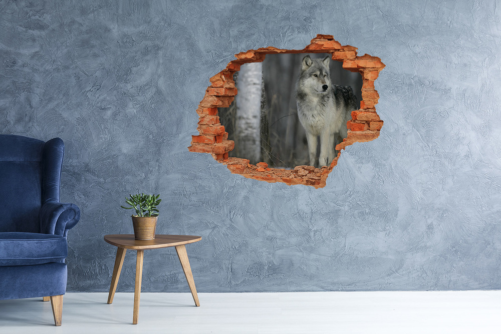 Sticker trou dans le mur Loup gris brique