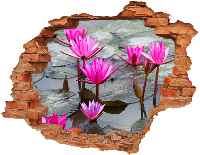 Sticker mural effet trou Fleur de lotus brique