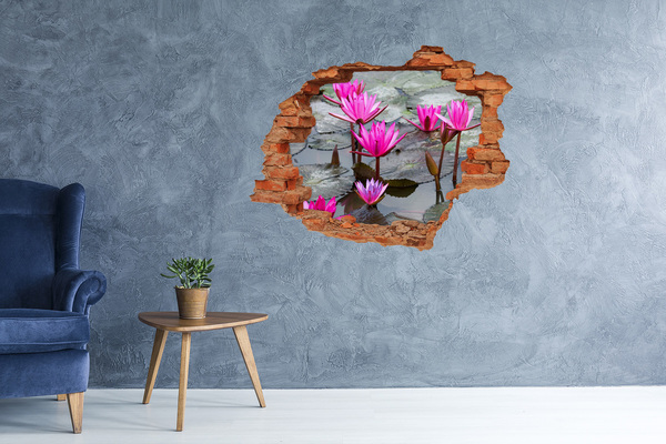 Sticker mural effet trou Fleur de lotus brique
