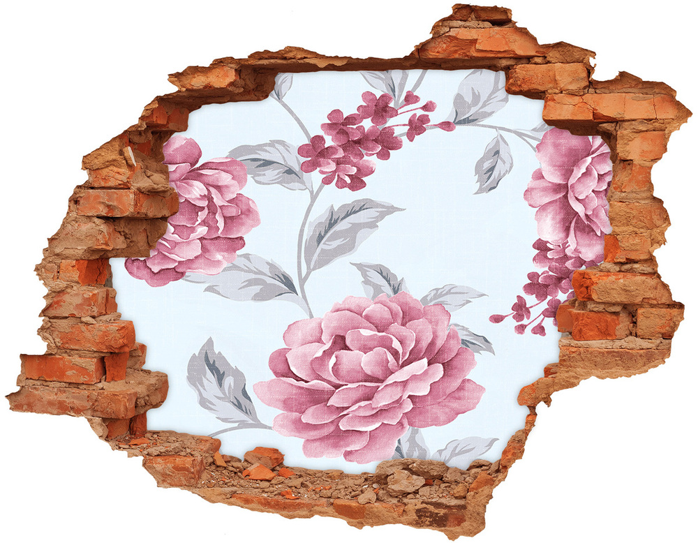 Sticker mural effet trou Pivoines brique