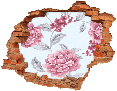 Sticker mural effet trou Pivoines brique