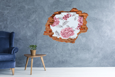 Sticker mural effet trou Pivoines brique