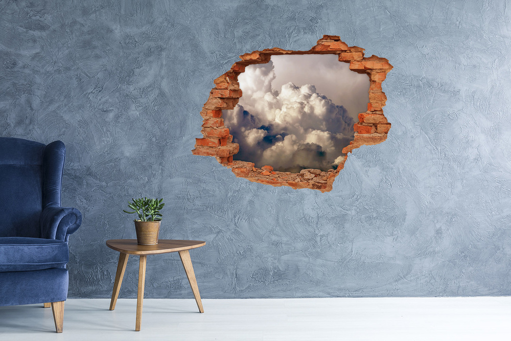 Sticker mural effet trou Nuages ​dans le ciel brique