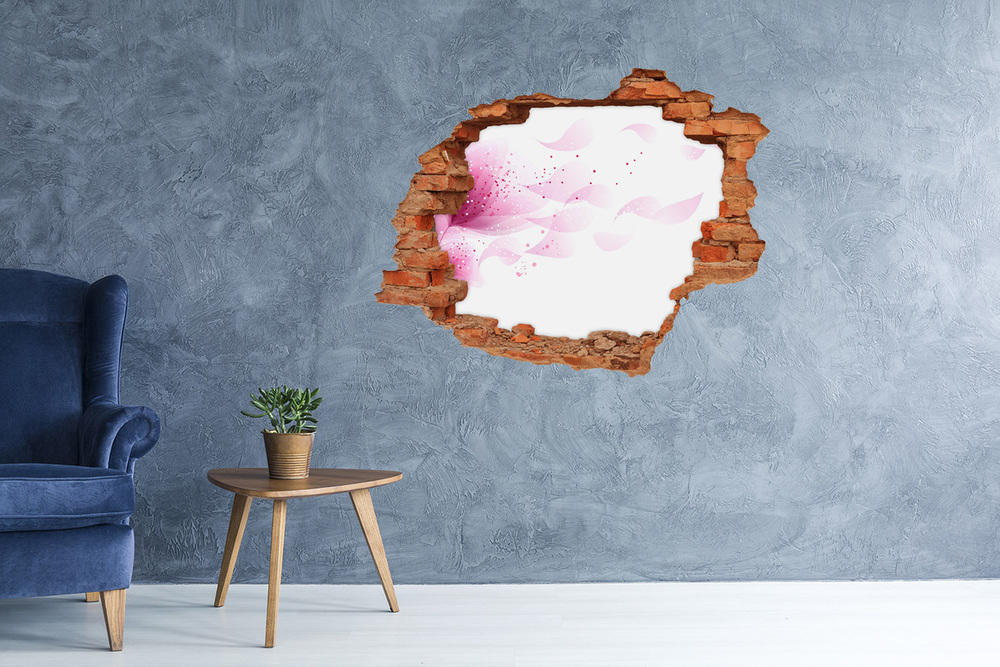 Sticker mural effet trou Fleur rose brique