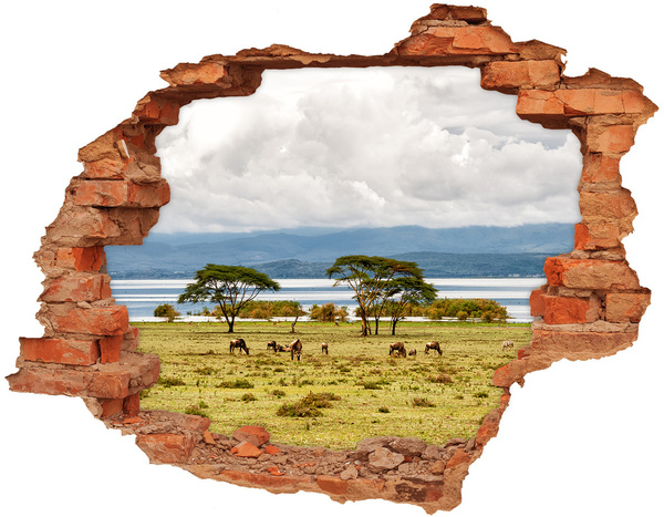 Sticker mural effet trou Paysage africain avec des animaux sauvages