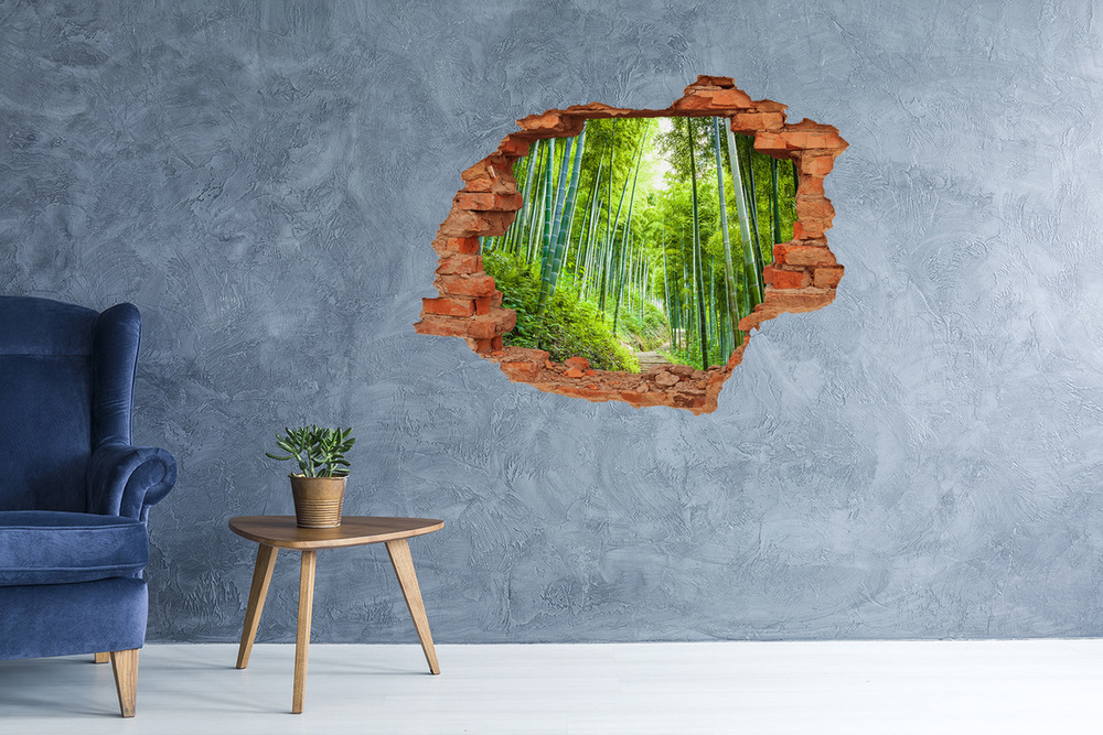 Sticker mural effet trou Foret de bambou brique